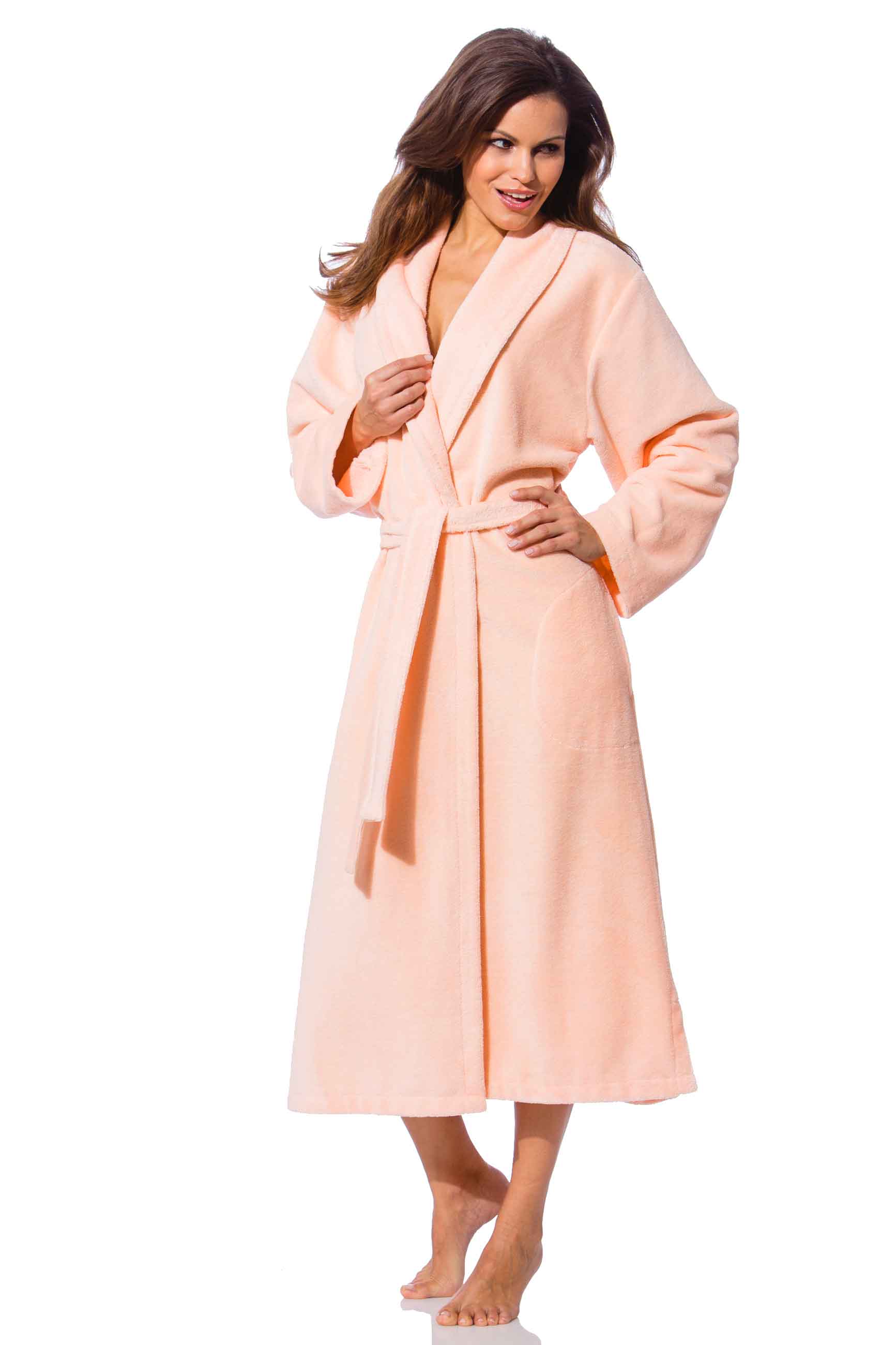 Damen Bademantel Schalkragen apricot, Morgenmantel - Shop